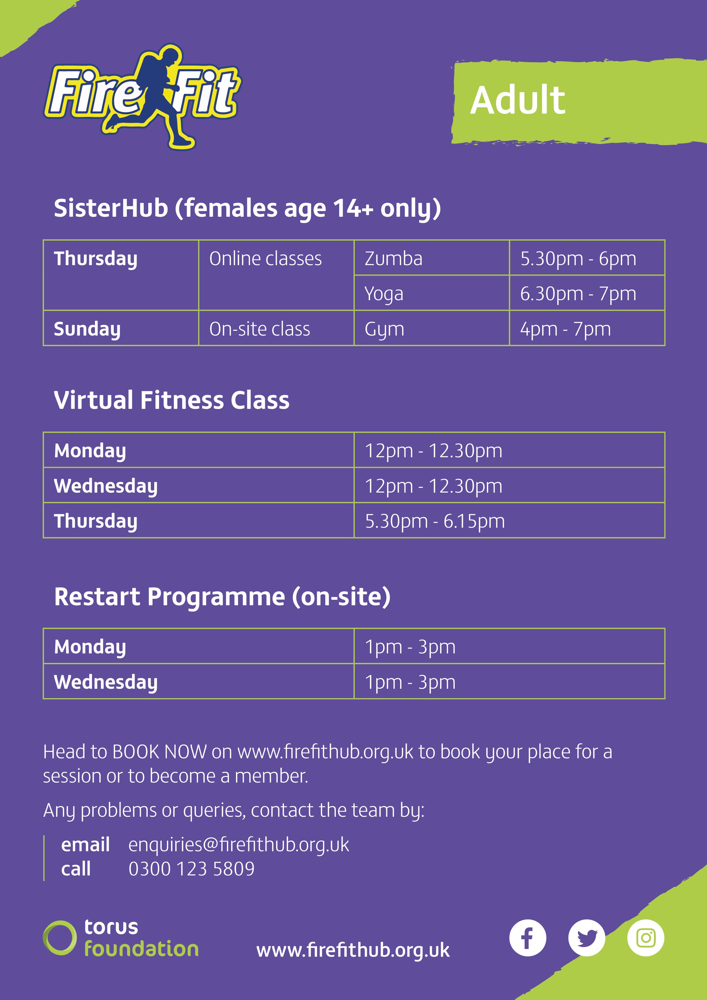 Adult Classes Timetable